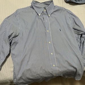 Polo Ralph Lauren Blue and White Lined Button Down Polo, size 16 33X33 Large.